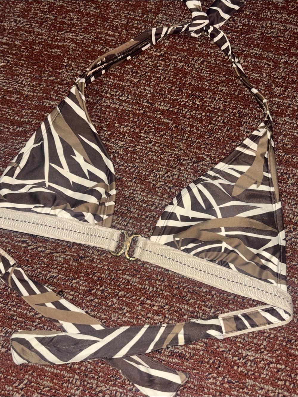 Gap body bikini top neutral tropical‎ botanical print halter neck tie back Xs